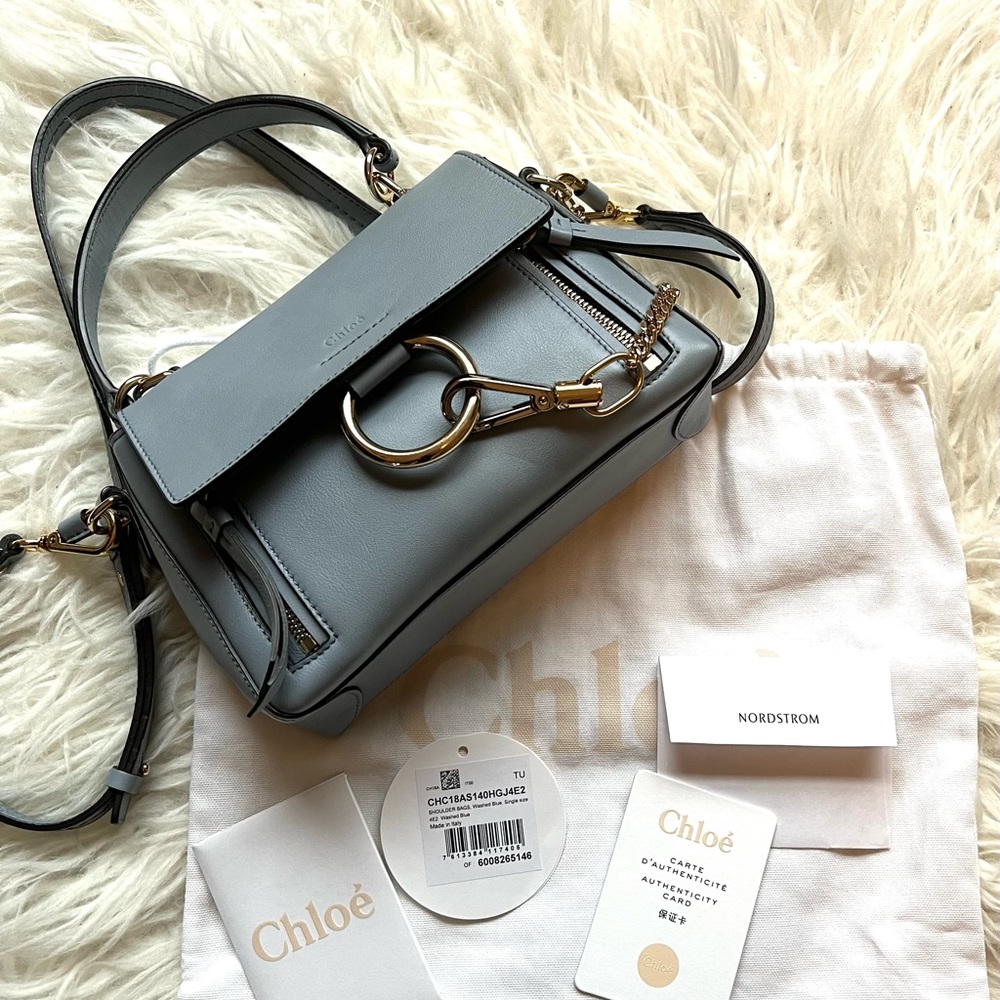 CHLOE Mini Faye Calfskin  Day Bag in Washed blue color